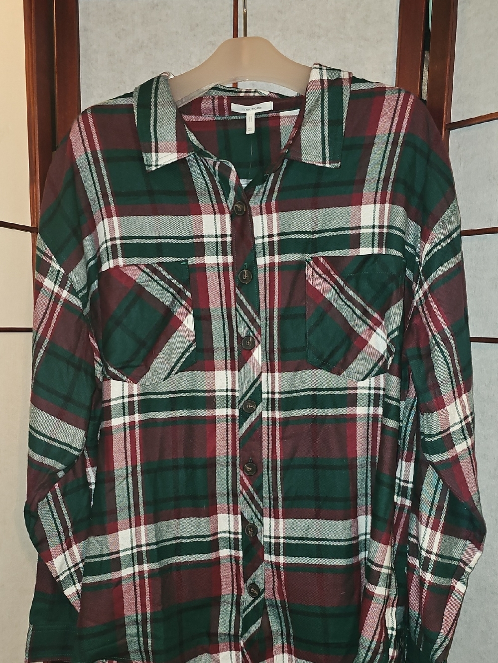 Maurices Plaid Shirt in Forest Green, Burgundy & White